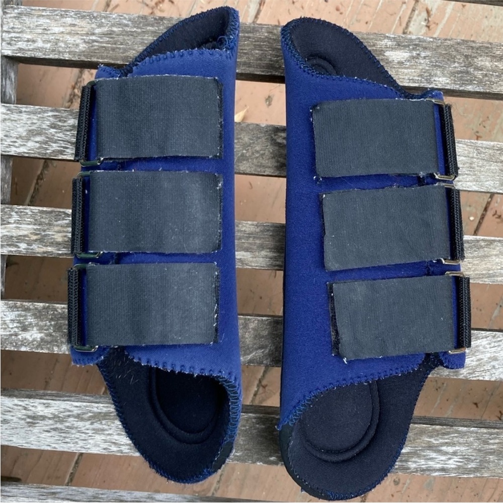 Horse Splint Boots Padded Neoprene Large Blue and Black 3 Straps